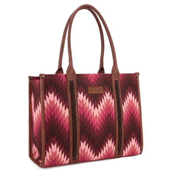 Wrangler Southwestern Pattern Dual Sided Print Concealed Carry Wide Tote Pink - Picture 4 of 5